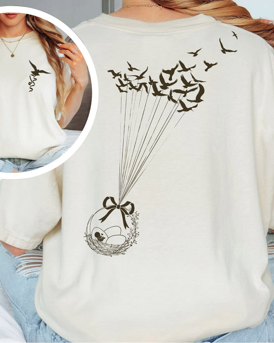 Birds Basket. Womens T-shirt (heavy weight)