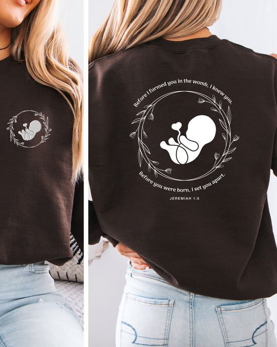 Jeremiah 1:5 Embroidered Front Pocket Womens Sweatshirt
