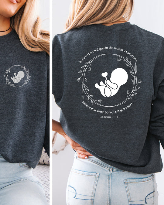 Jeremiah 1:5 Embroidered Front Pocket Womens Sweatshirt