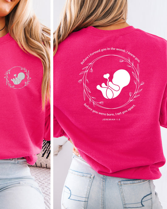 Jeremiah 1:5 Embroidered Front Pocket Womens Sweatshirt