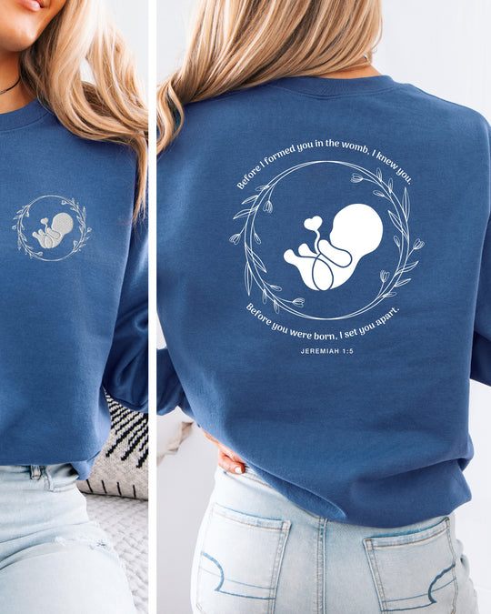 Jeremiah 1:5 Embroidered Front Pocket Womens Sweatshirt