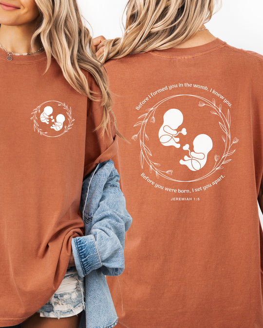 Jeremiah 1:5 Twins Womens T-shirt (heavy weight)